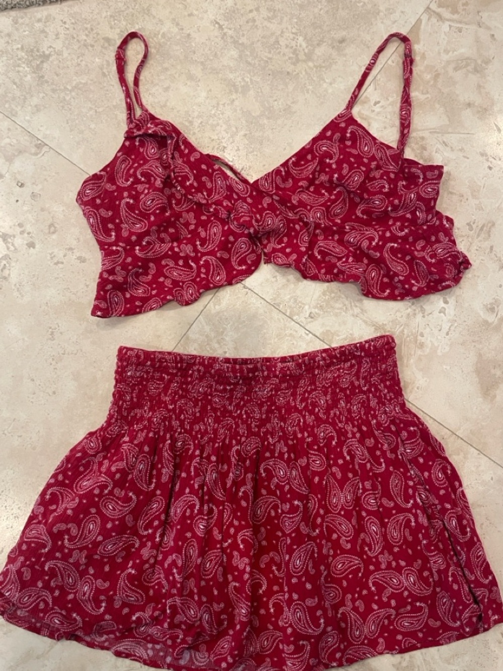 Garage 2 piece red paisley bandana skirt set, mixed size XS skirt, S top